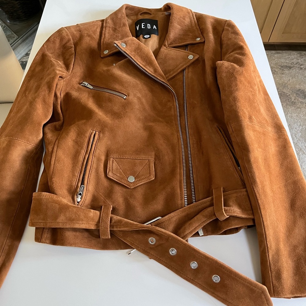 Veda Suede Brown Biker Jacket